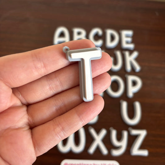 Letter Initial Keychain - Grey