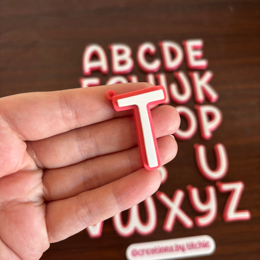 Letter Initial Keychain - Soft Red