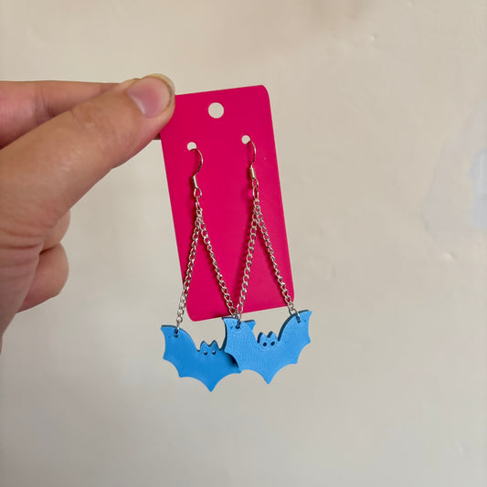 Long Dangle Bat Earrings