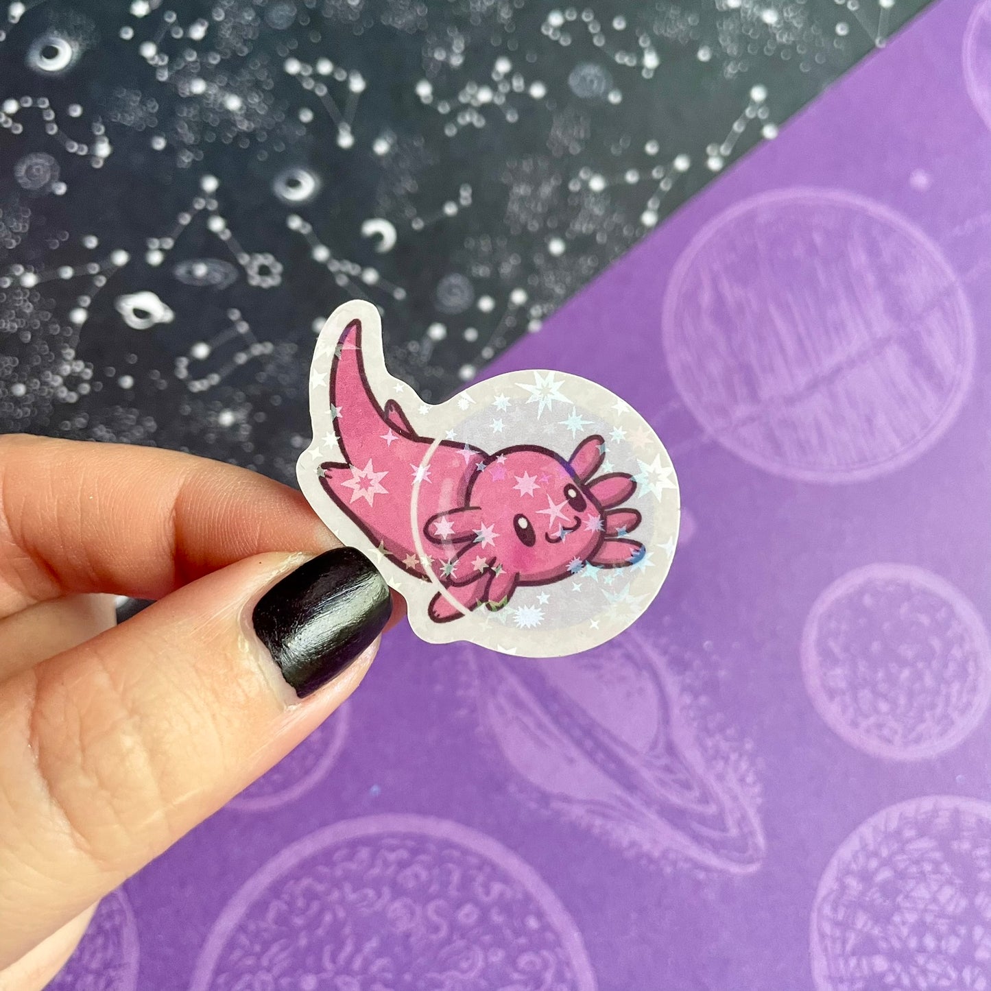 Star Holographic Axolotl Space Sticker