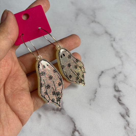 White Pentagram Ghostie Earrings