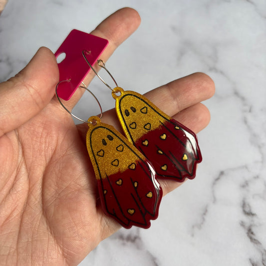 Gold/Burgundy Heart Ghostie Earrings