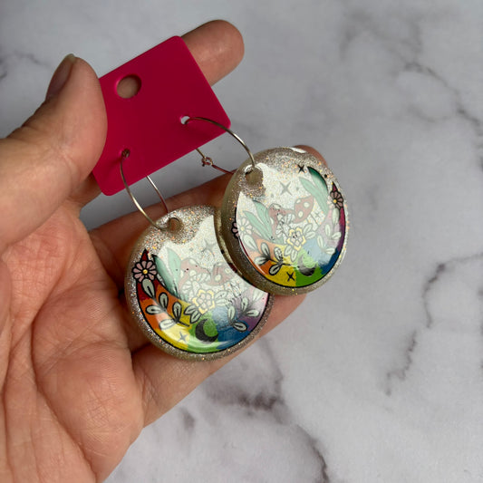 Rainbow Mushroom Moon Earrings