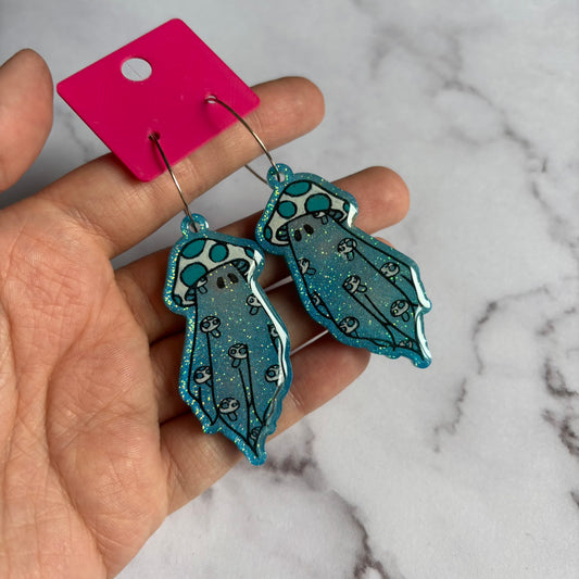 Blue/White Mushroom Ghostie Earrings