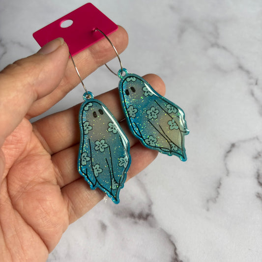 Blue Sakura Flower Ghostie Earrings