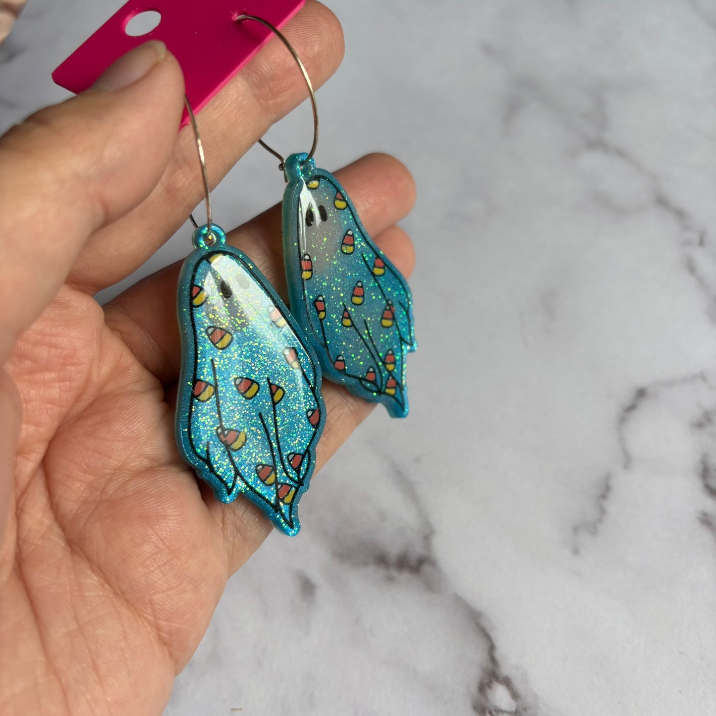 Blue Candy Corn Ghostie Earrings