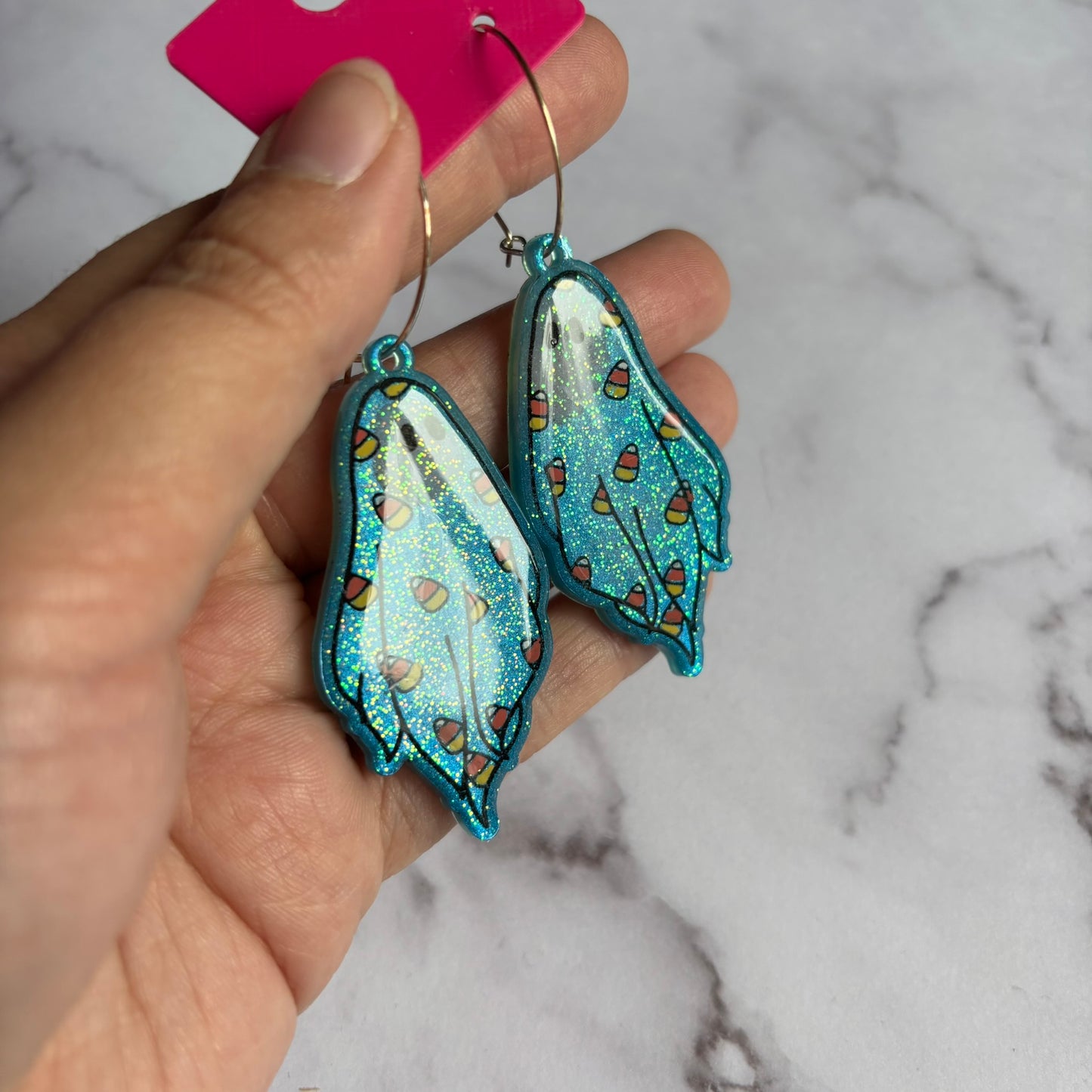Blue Candy Corn Ghostie Earrings