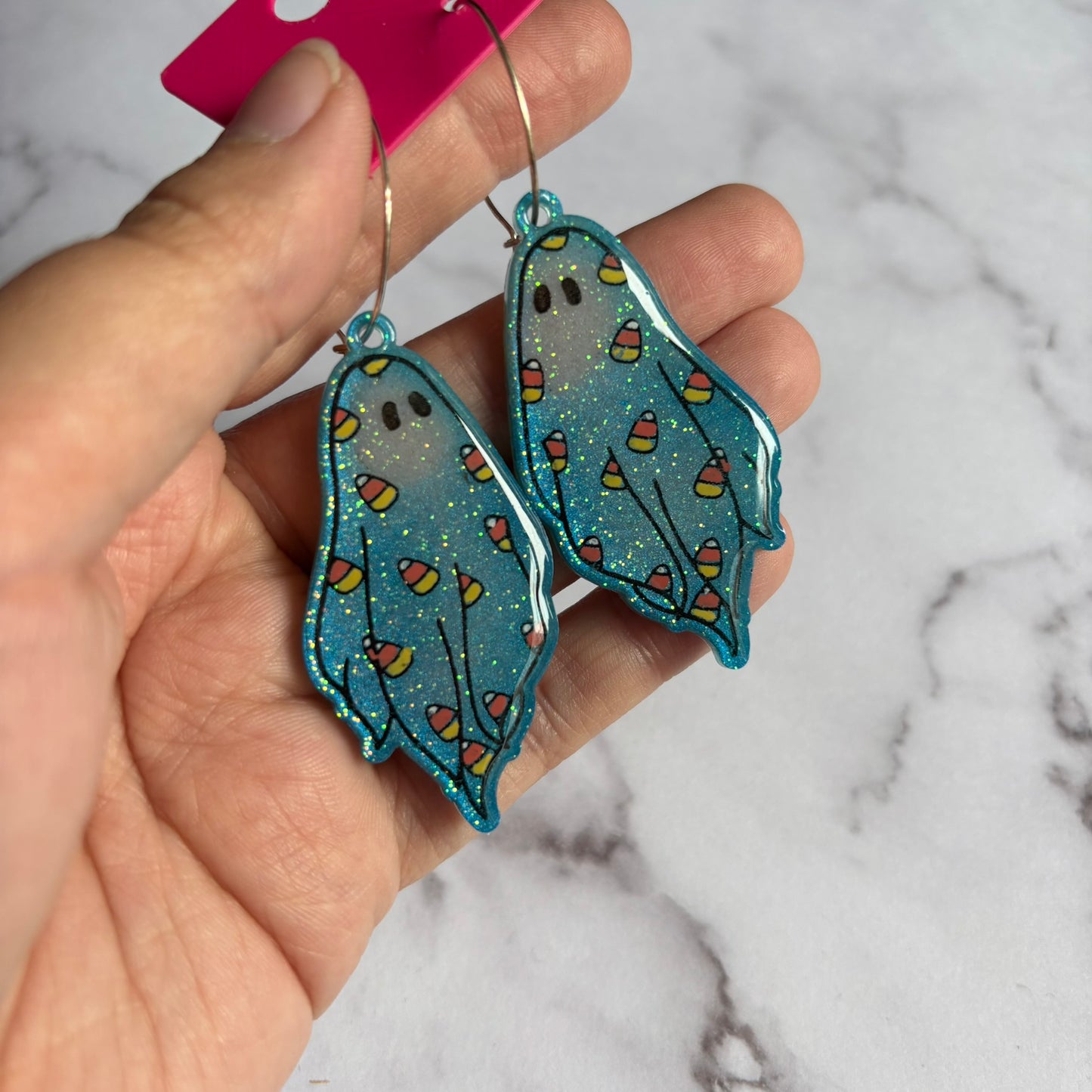 Blue Candy Corn Ghostie Earrings