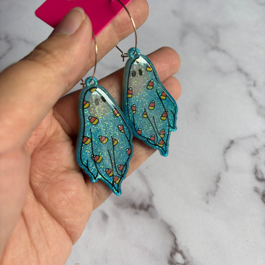 Blue Candy Corn Ghostie Earrings