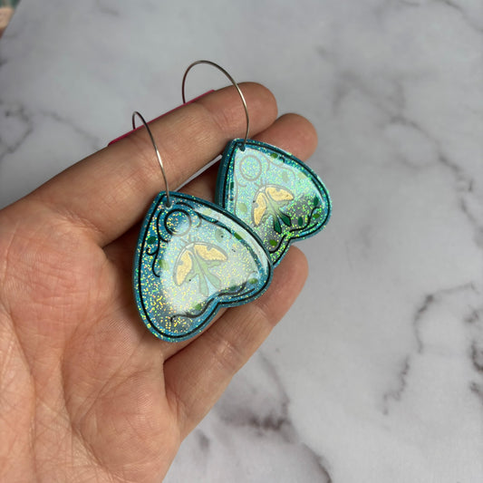 Blue Moon Moth Planchette Earrings