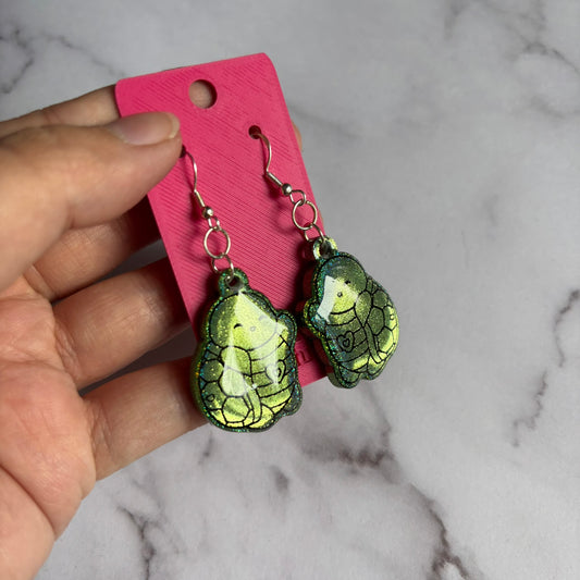 Green Holographic Turtle Earrings
