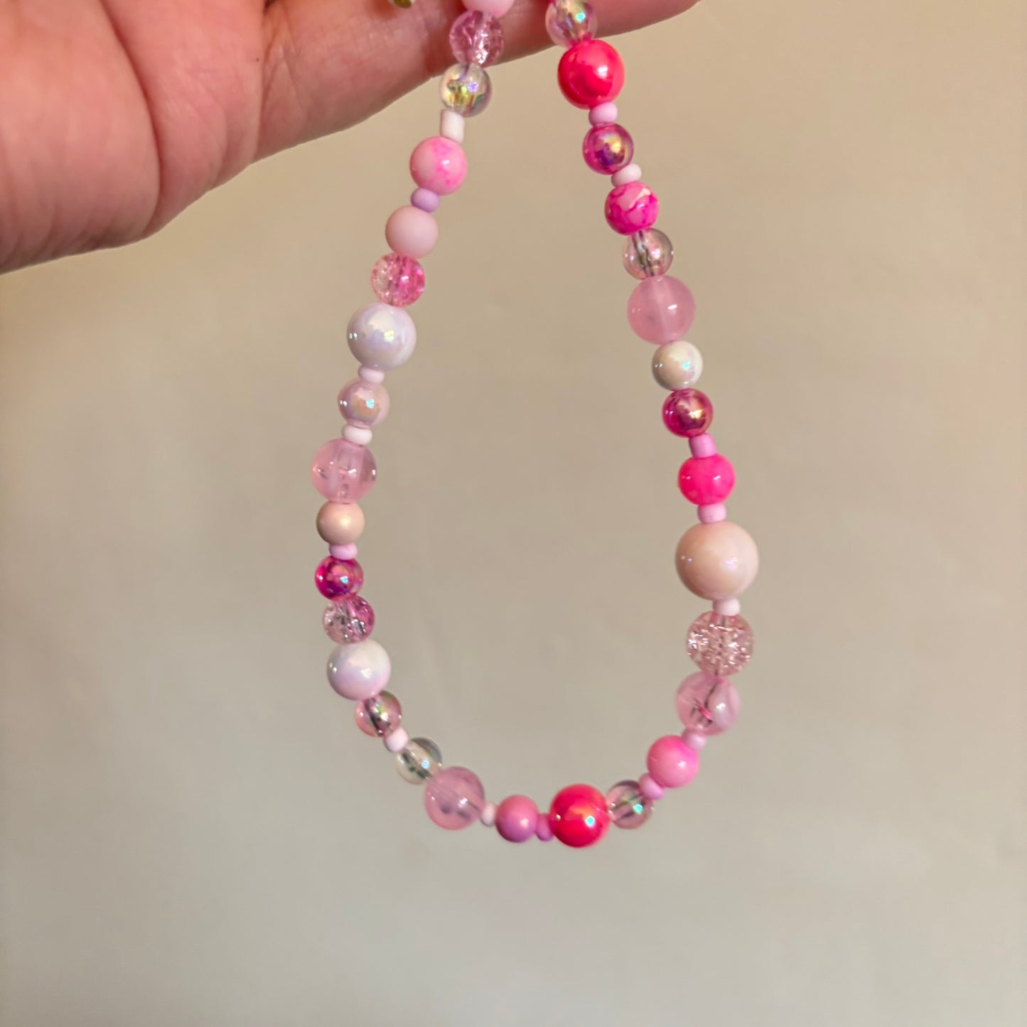 Beaded Wristlet Phone Chain - Baby Pink Mix
