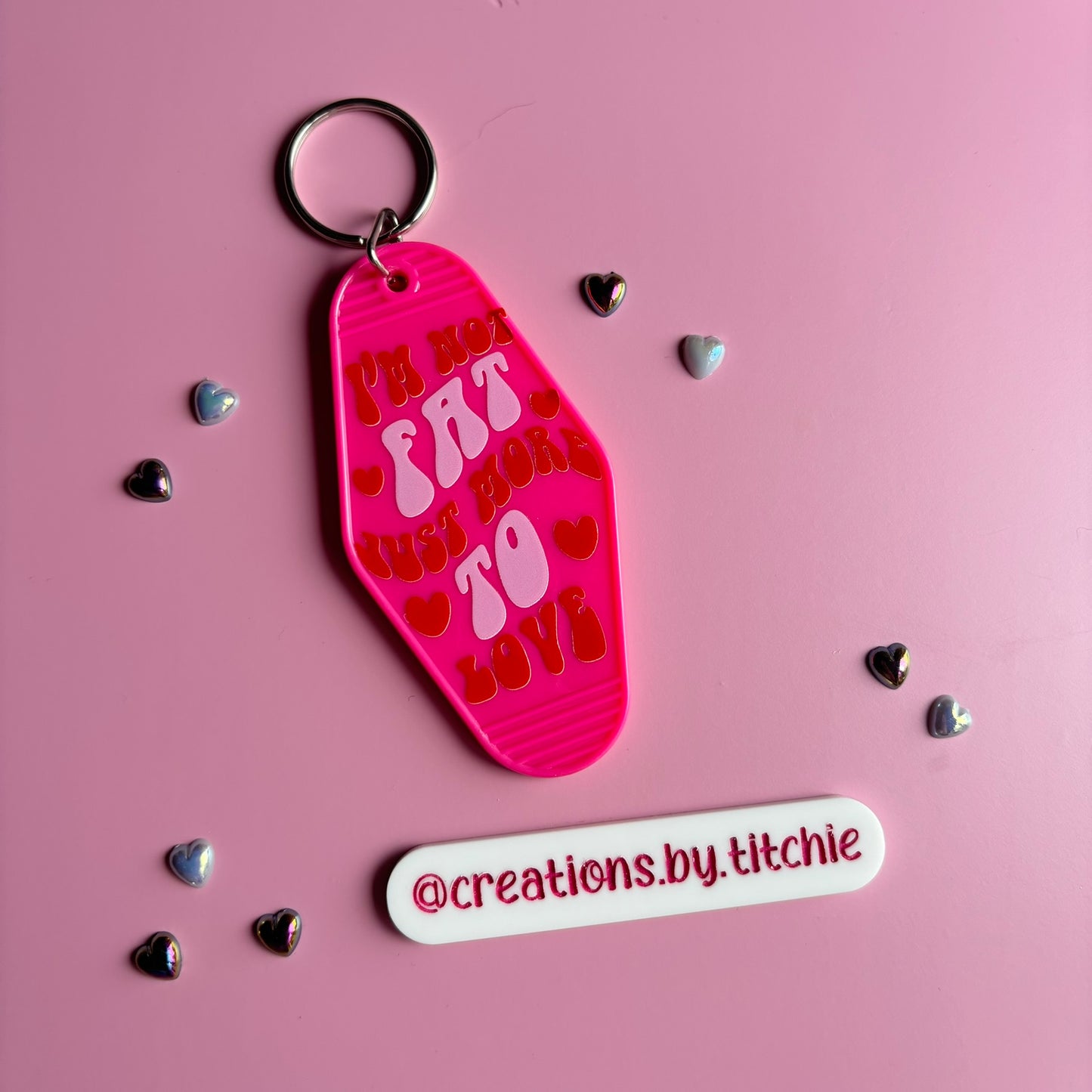 Motel Keyring - Pink "I'm not fat, just more to love"