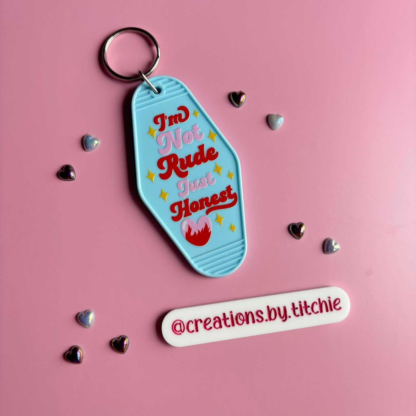 Motel Keyring - Blue "I'm not rude, just honest"