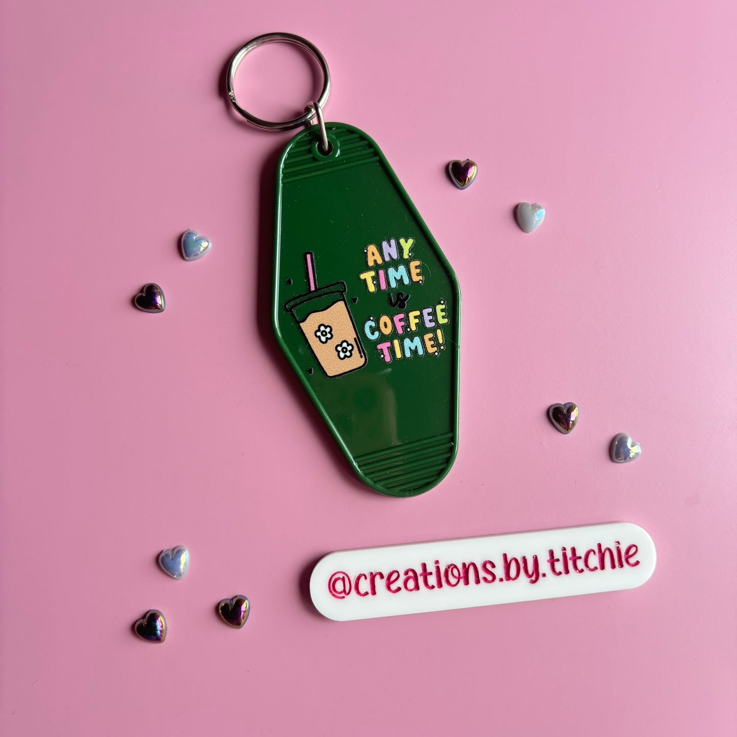 Motel Keyring - Green "Anytime is coffee time"
