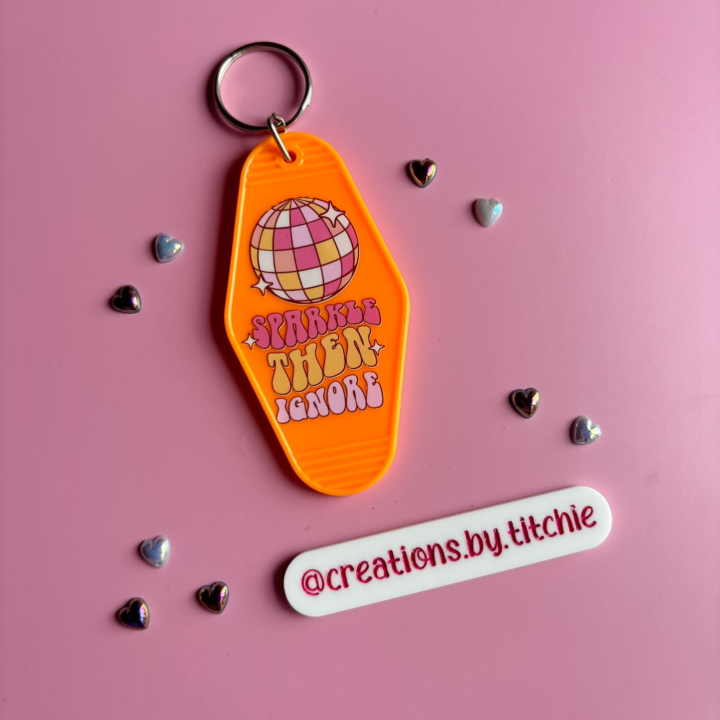 Motel Keyring - Orange "Sparkle then ignore"