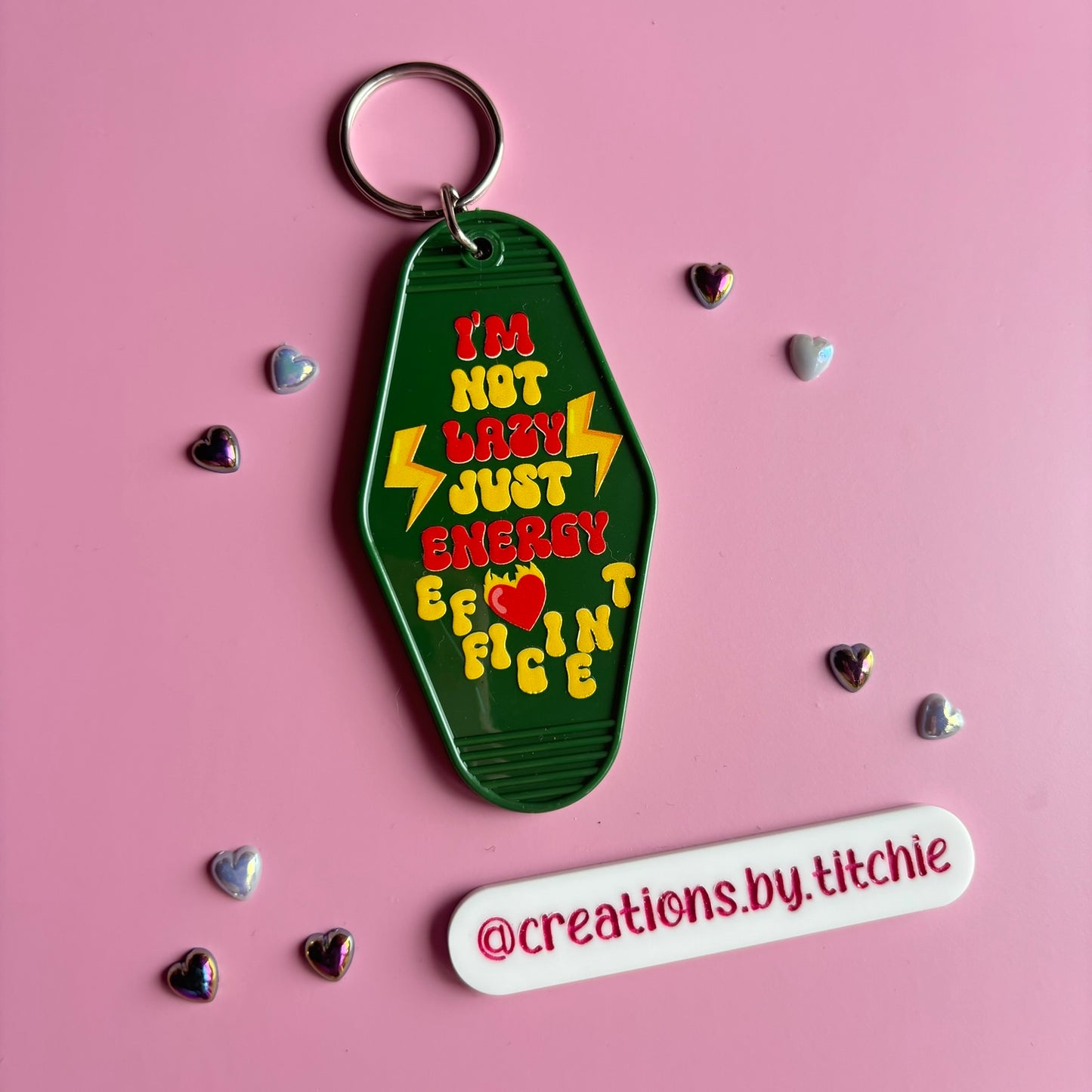 Motel Keyring - Green "I'm not lazy, just energy efficient"