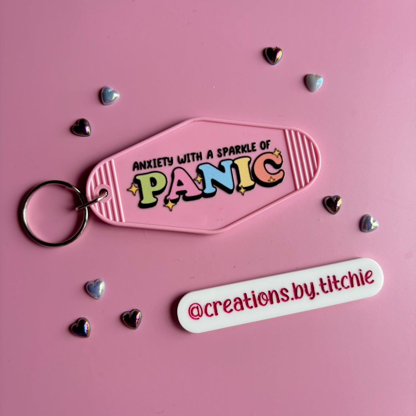 Motel Keyring - Pink "Anxiety with a sparkle of Panic"
