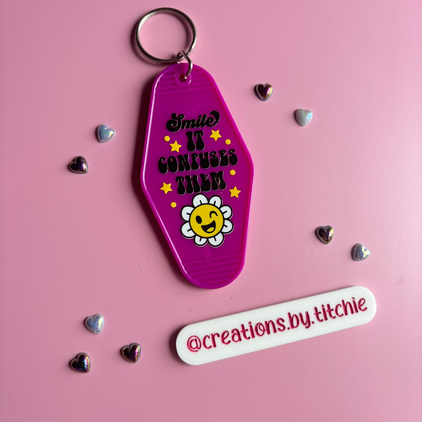 Motel Keyring - Magenta "Smile, It confuses them"