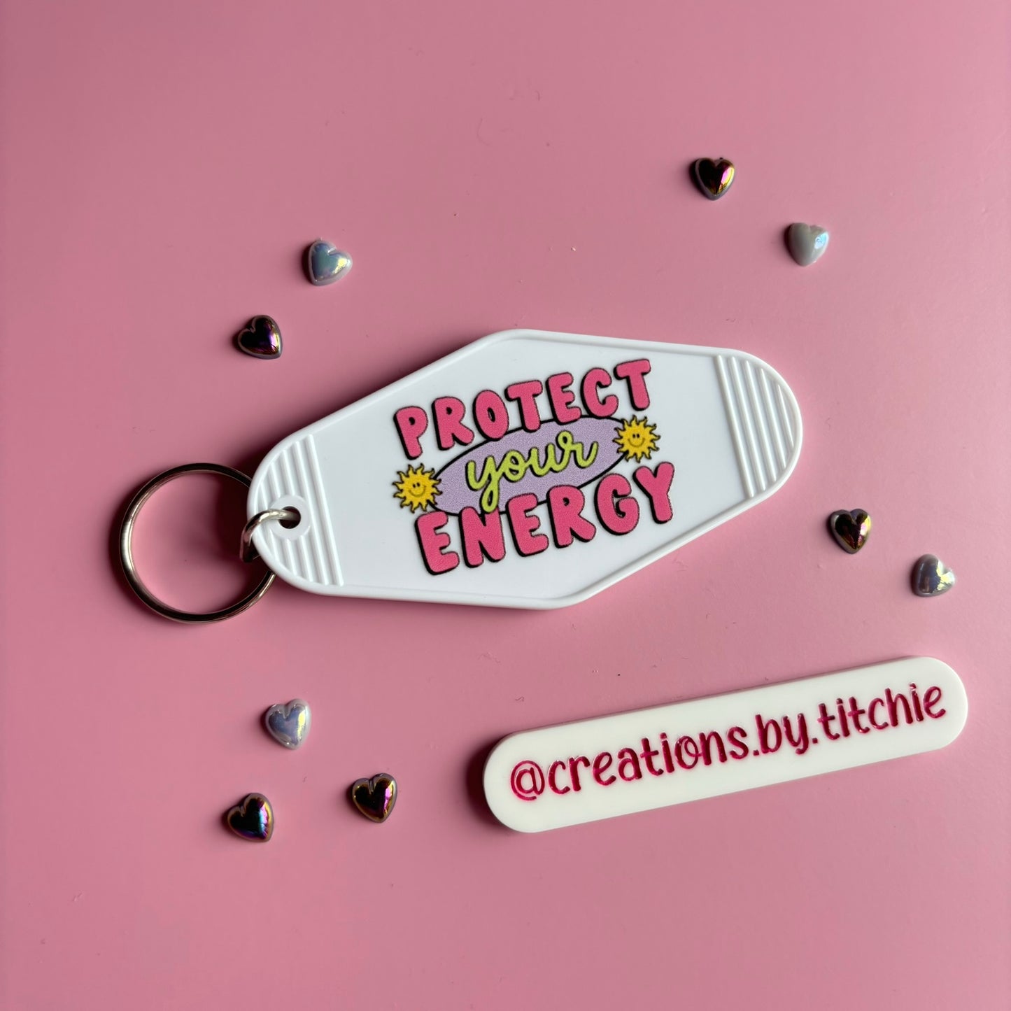 Motel Keyring - White "Protect Your Energy"