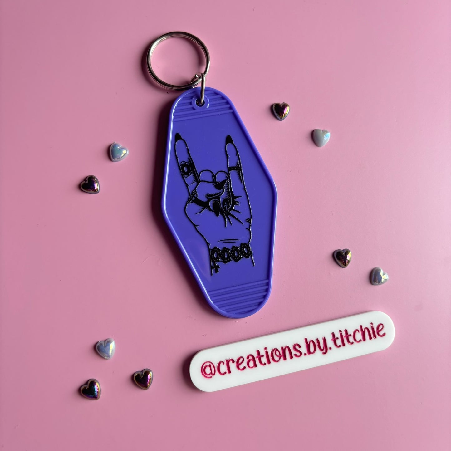 Motel Keyring - Purple Rock and Roll Hand