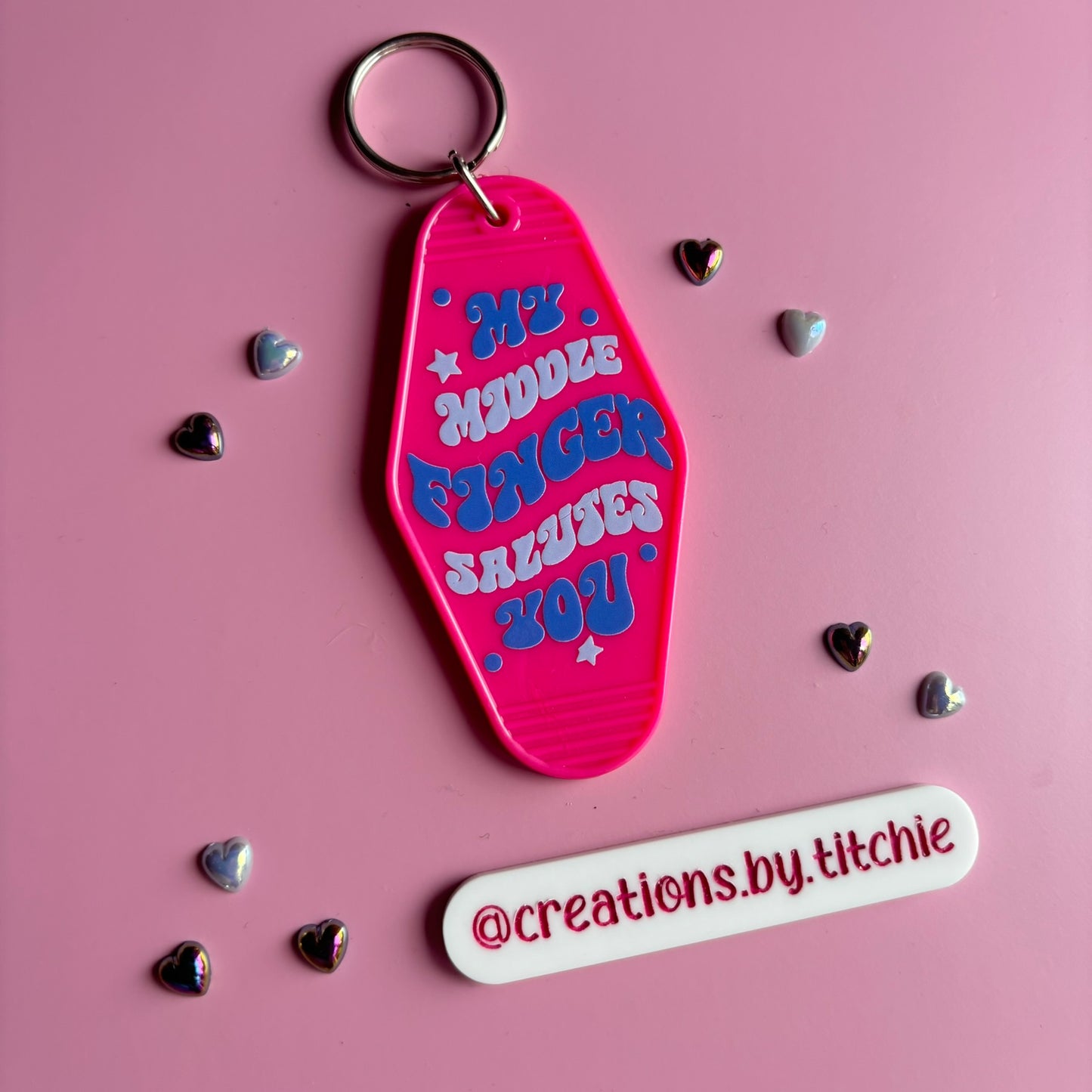Motel Keyring - Hot Pink "My middle finger salutes you"
