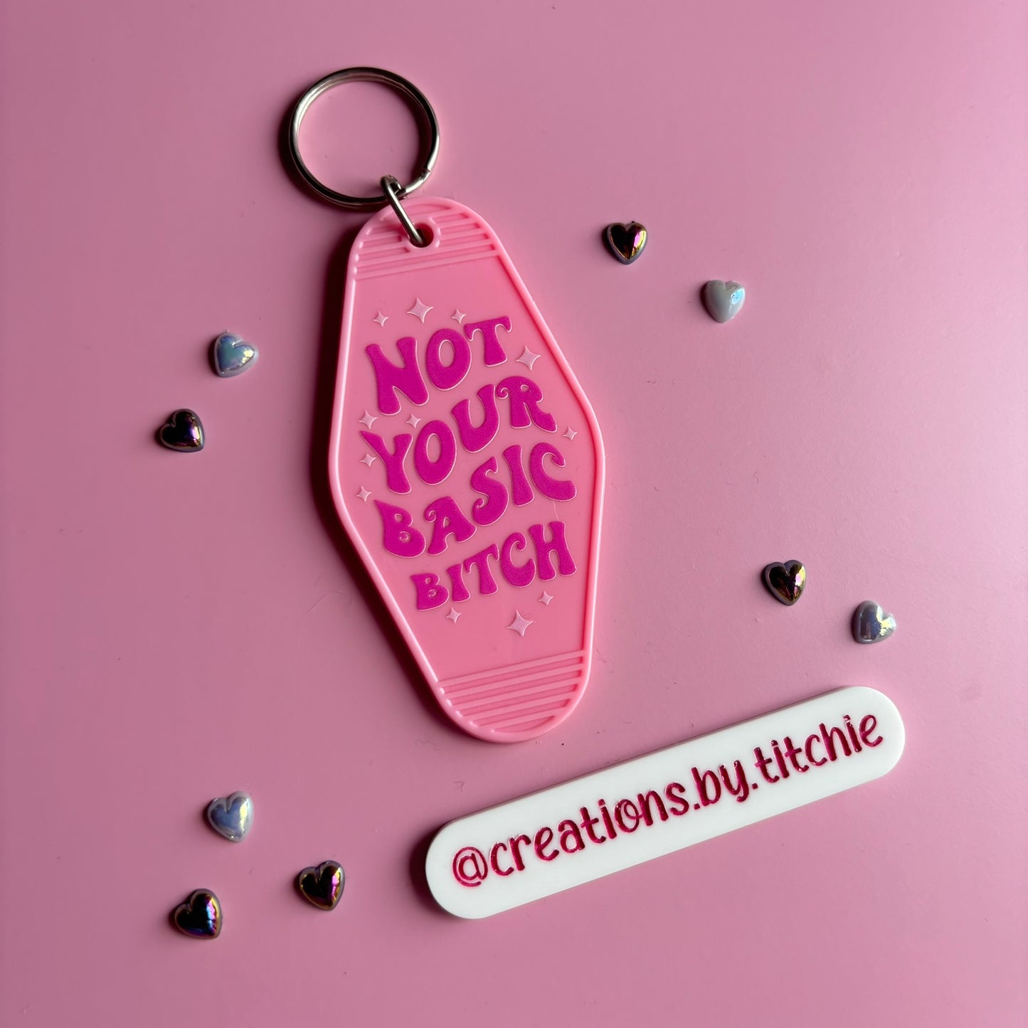 Motel Keyring - Pink "Not your basic b*tch"