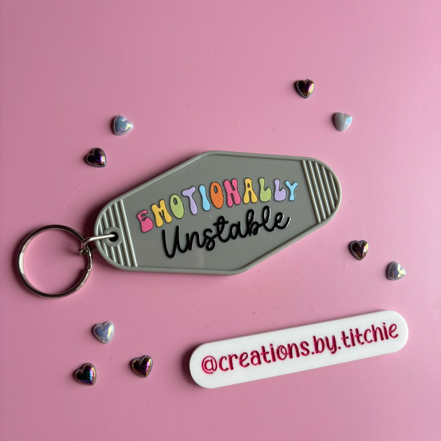 Motel Keyring - Grey "Emotionally Unstable"