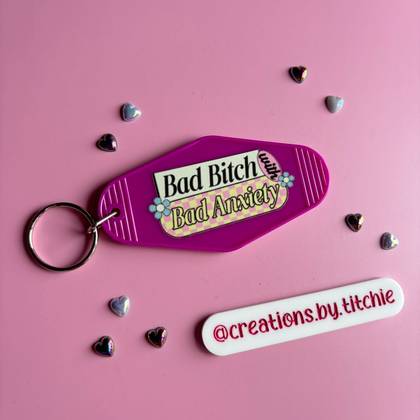 Motel Keyring - Magenta "Bad B*tch, Bad Anxiety"