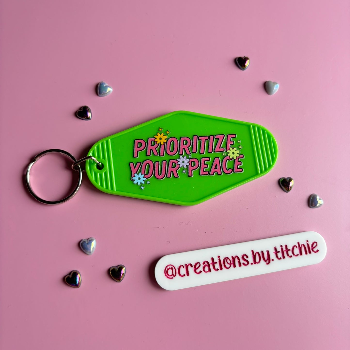 Motel Keyring - Green "Prioritize Your Peace"