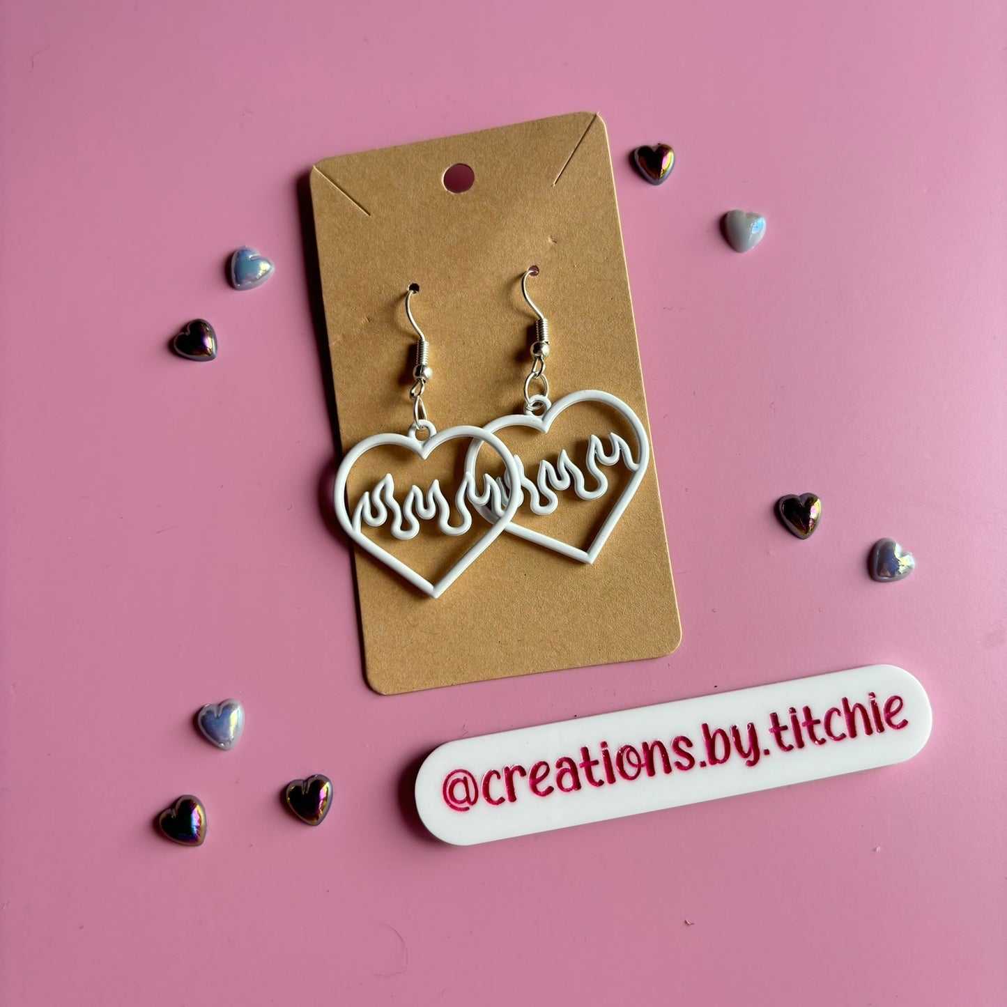 Heart Flame Earrings - White