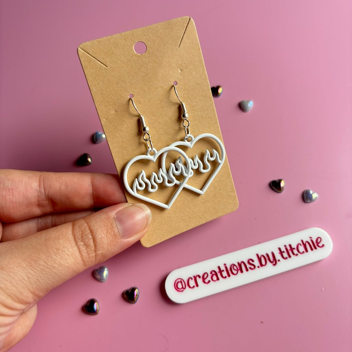 Heart Flame Earrings - White
