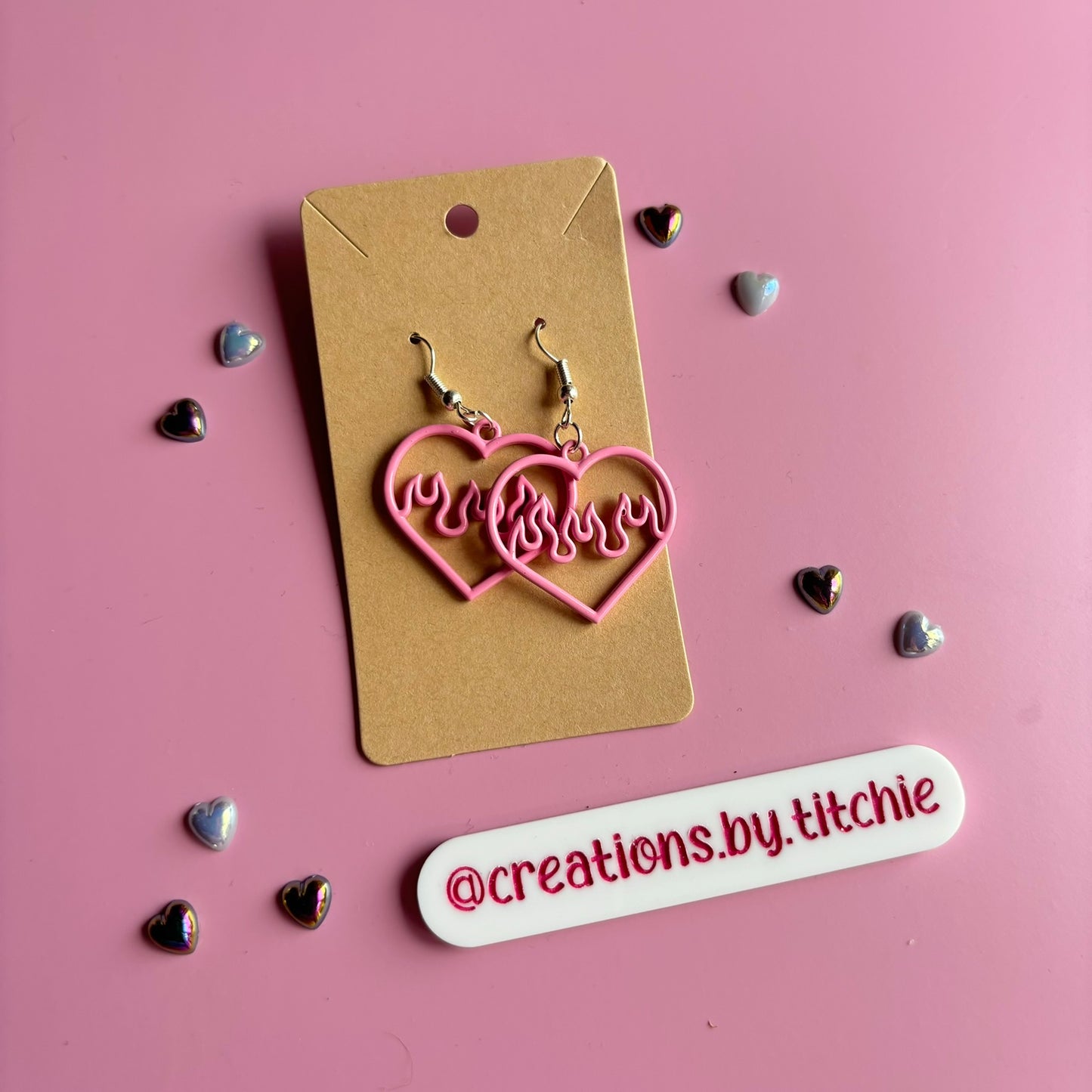 Heart Flame Earrings - Pink