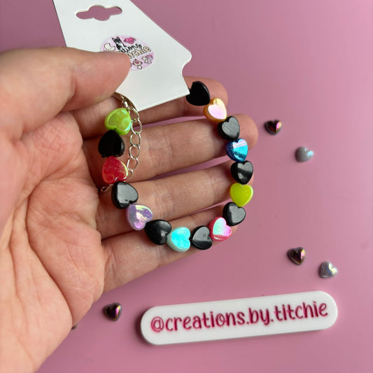 Bracelet - Black and Rainbow Hearts