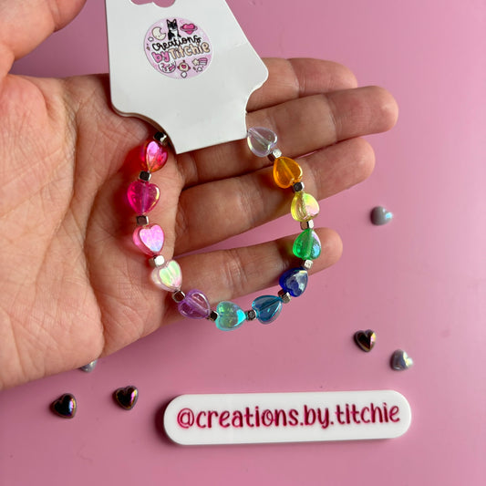 Bracelet - Rainbow and Silver Hearts