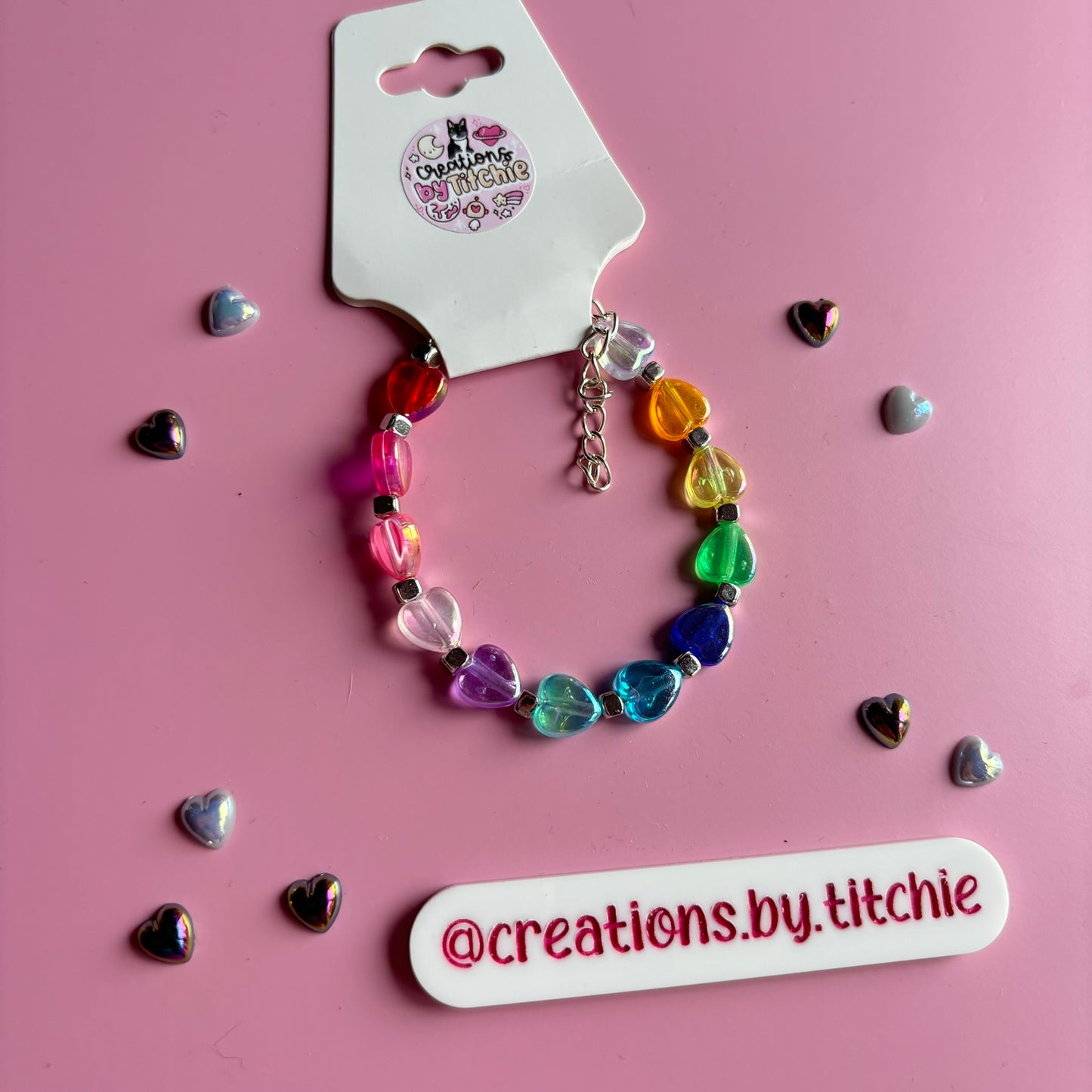 Bracelet - Rainbow and Silver Hearts