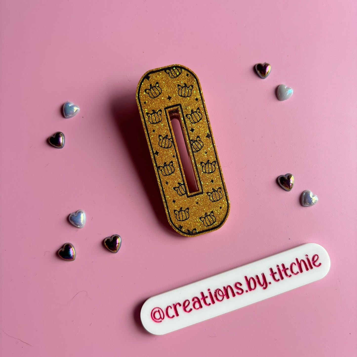 Hair Clip - Gold Pumpkins Rectangle