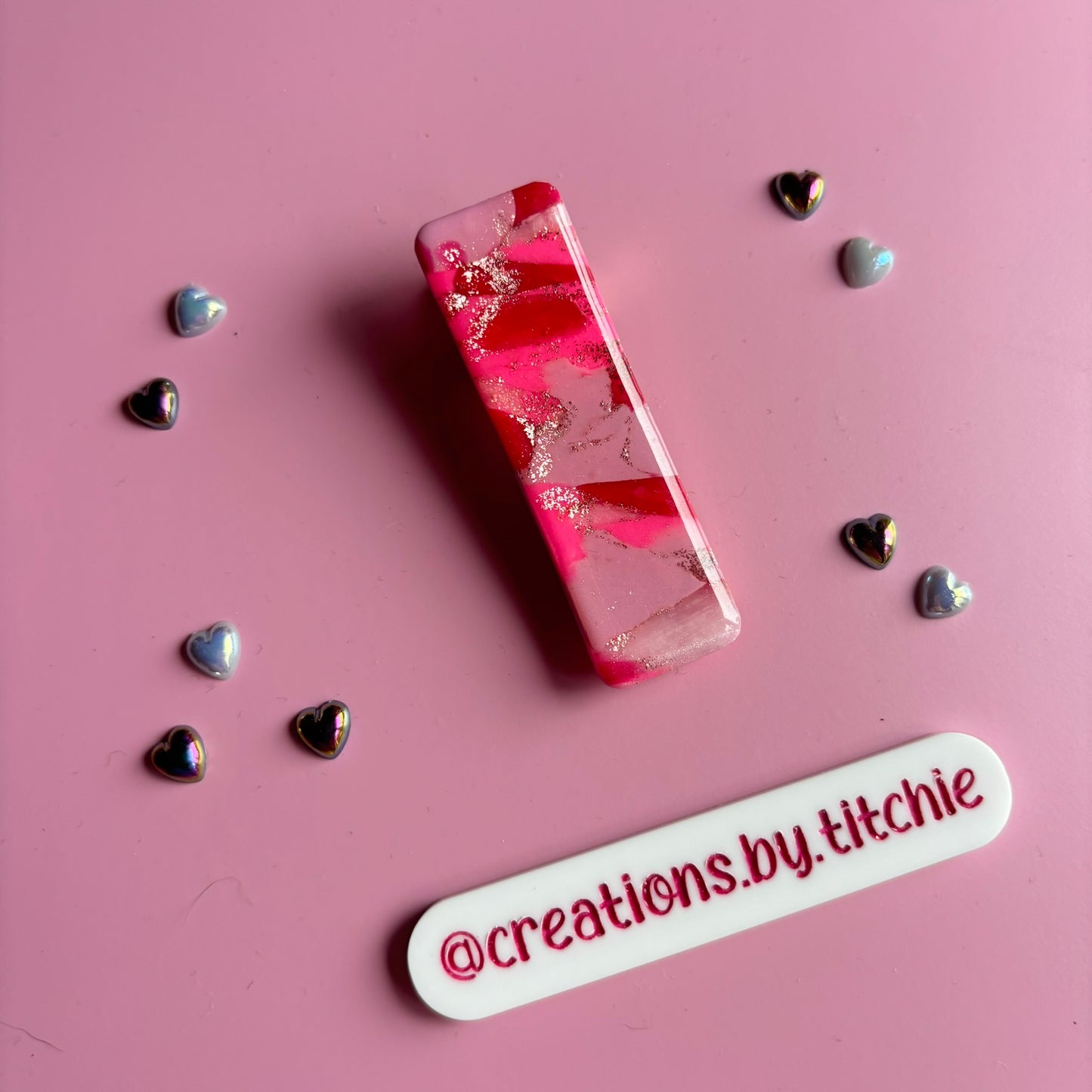 Hair Clip - Mottled Pink Clay Rectangle