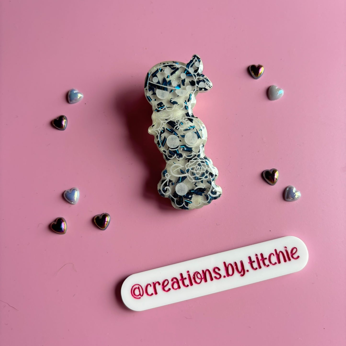 Hair Clip - Blue and White Spooky Skulls