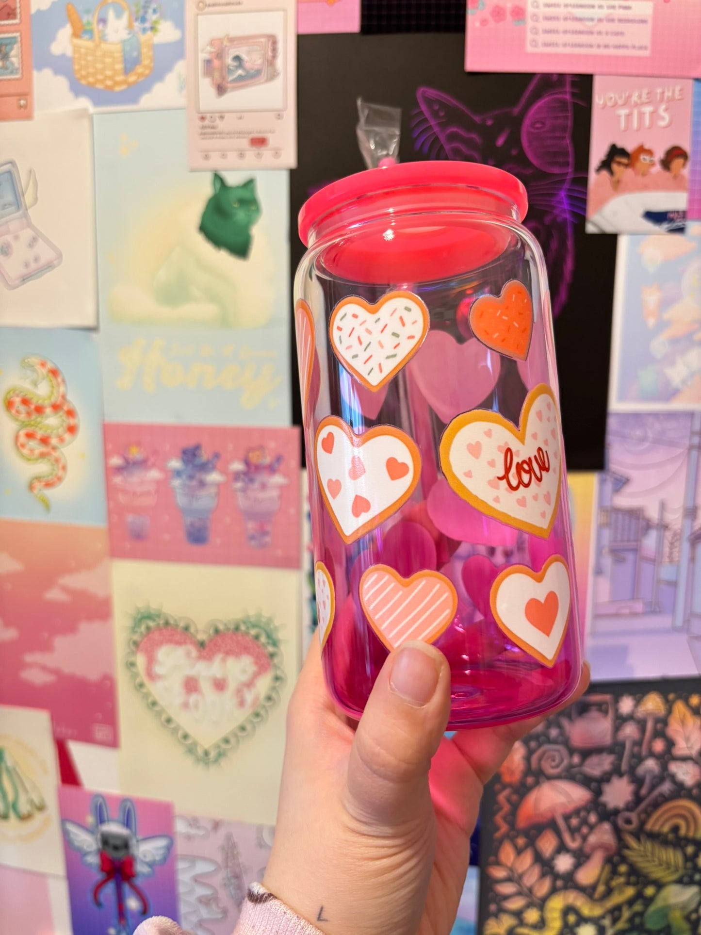 Heart Cookie Pink Gradient 16oz Glass Can