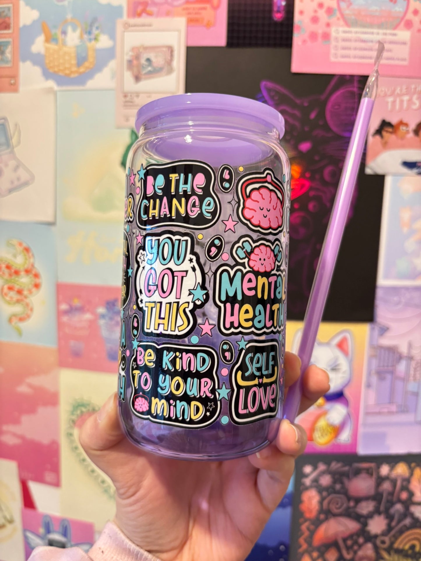 Mental Health Purple Gradient 16oz Glass Can