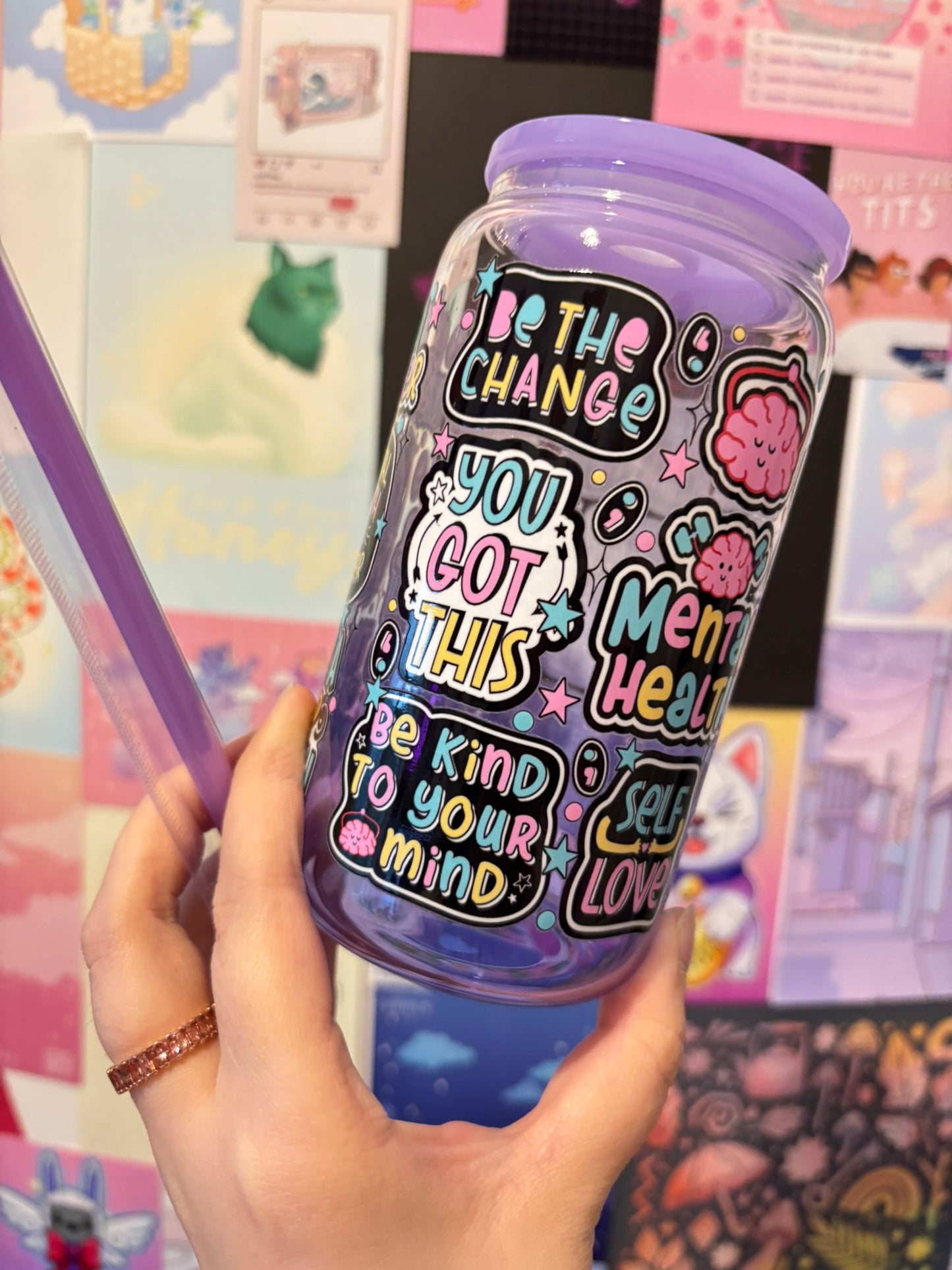 Mental Health Purple Gradient 16oz Glass Can