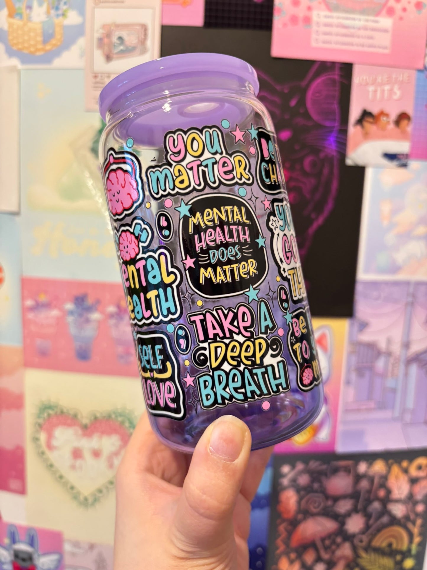 Mental Health Purple Gradient 16oz Glass Can