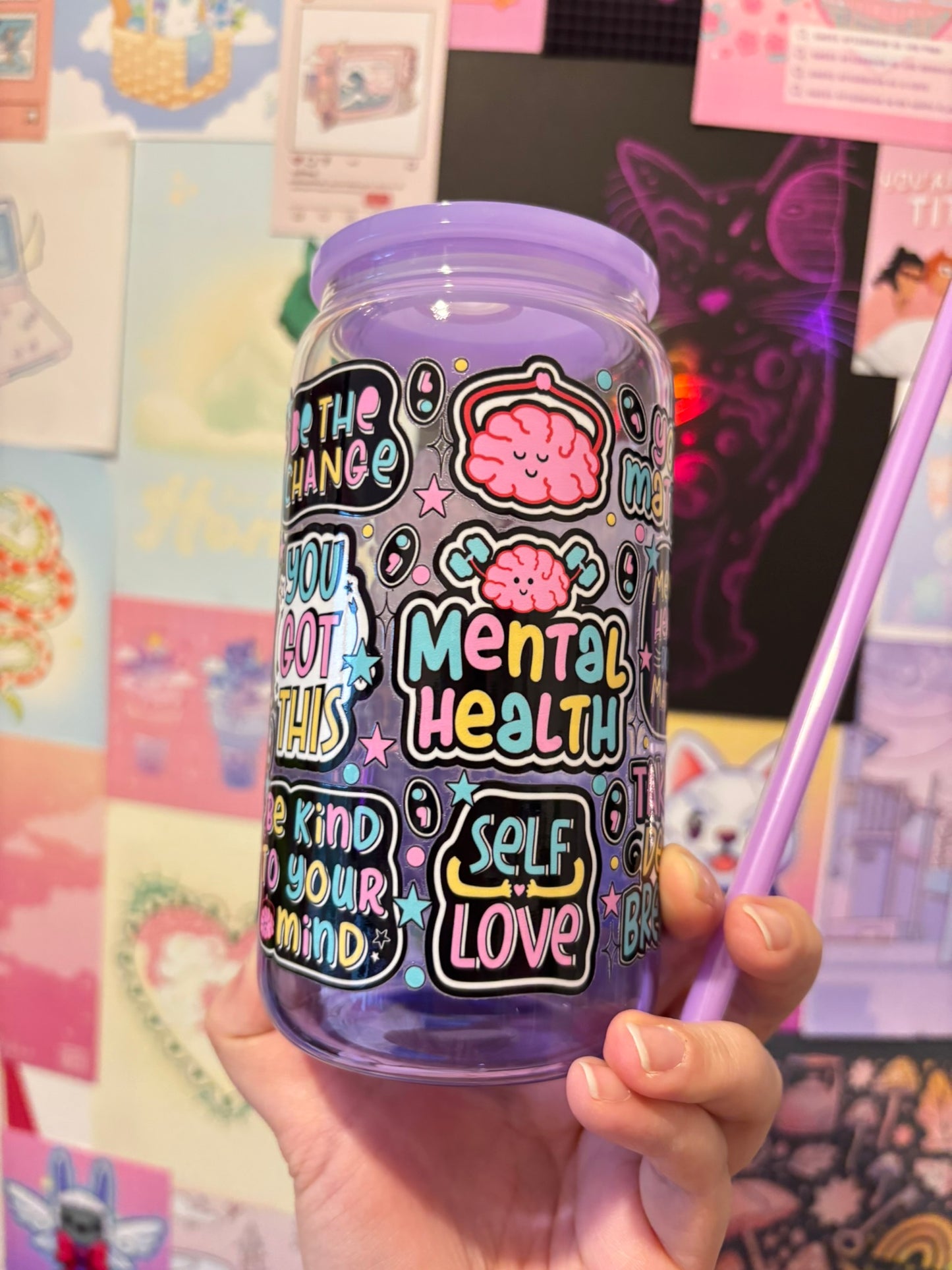 Mental Health Purple Gradient 16oz Glass Can