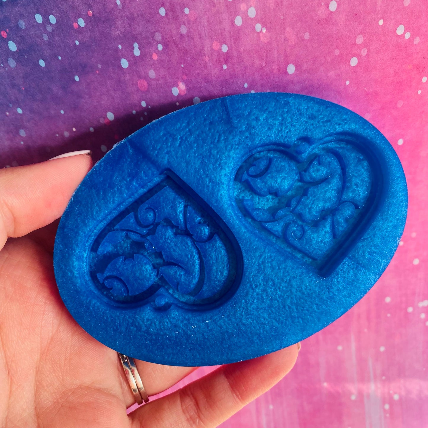 2 Layer Swirly Bat Heart Earring Mould