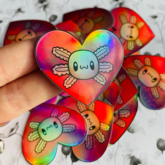 B Grade - Holographic Axolotl Heart Sticker