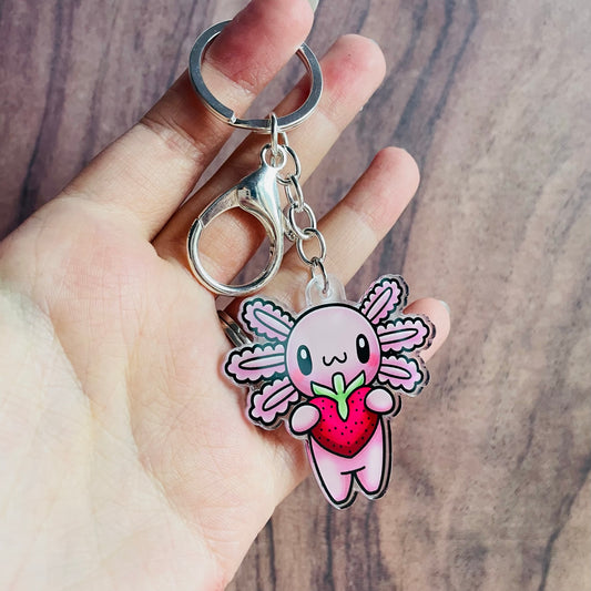 Axolotl Strawberry Acrylic Keyring