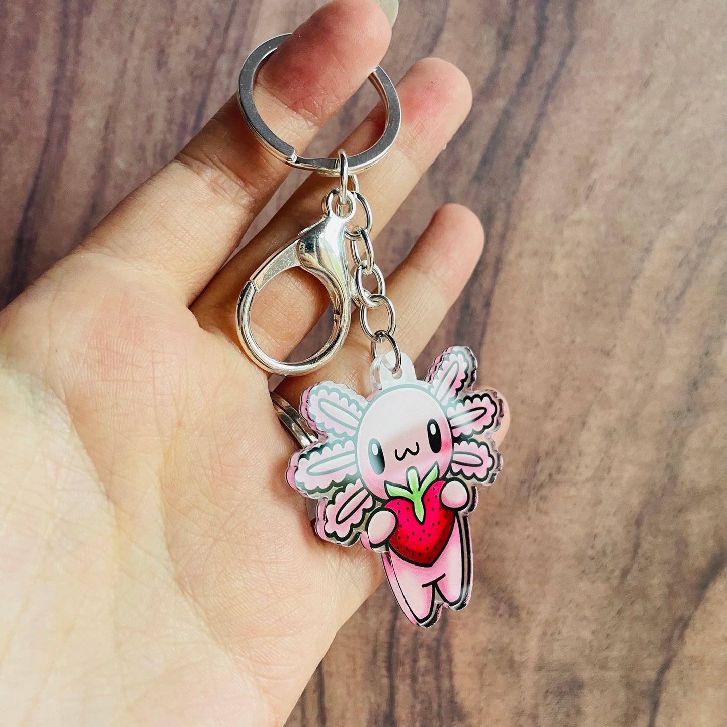 Axolotl Strawberry Acrylic Keyring