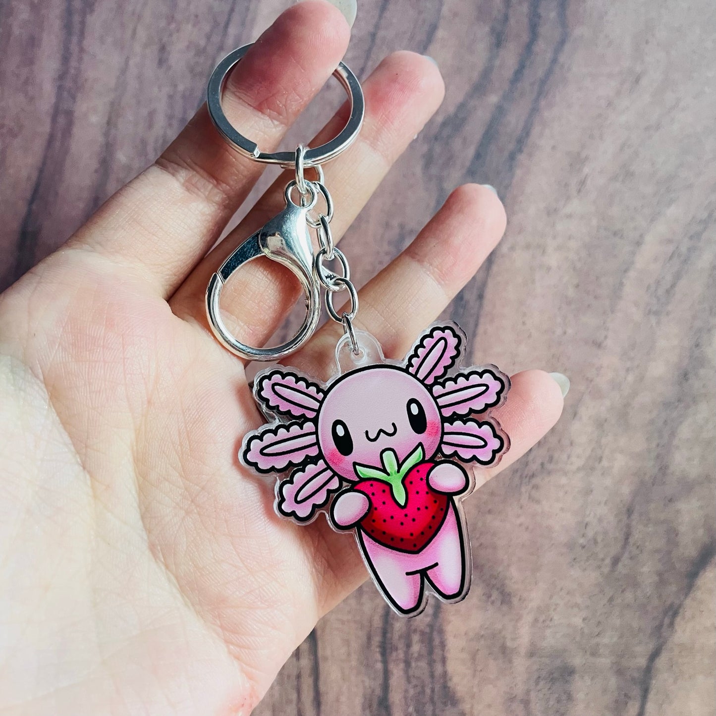 Axolotl Strawberry Acrylic Keyring
