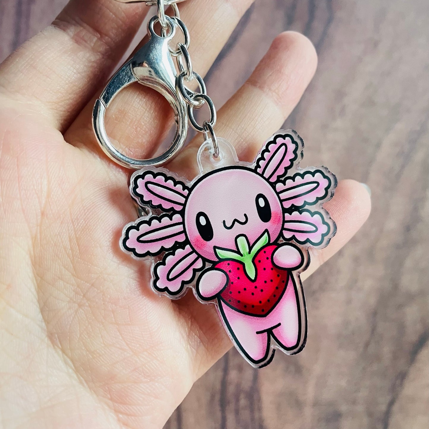 Axolotl Strawberry Acrylic Keyring